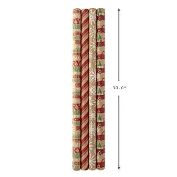 Hallmark Christmas Kraft Wrapping Paper - 4 Rolls for Festive Gifting