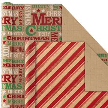 Hallmark Christmas Kraft Wrapping Paper - 4 Rolls for Festive Gifting