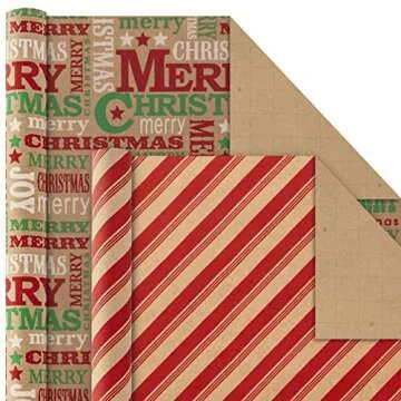 Hallmark Christmas Kraft Wrapping Paper - 4 Rolls for Festive Gifting