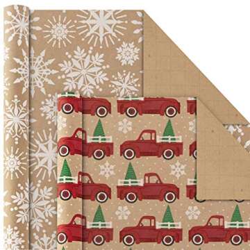 Hallmark Christmas Kraft Wrapping Paper - 4 Rolls for Festive Gifting