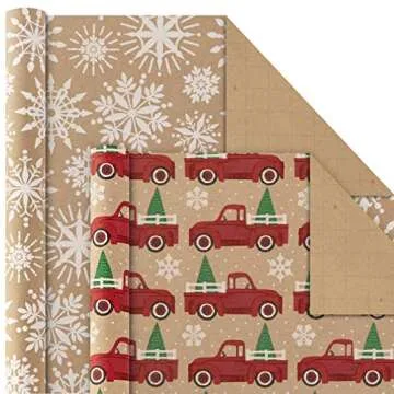 Hallmark Christmas Kraft Wrapping Paper - 4 Rolls for Festive Gifting