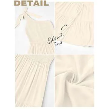 MEROKEETY Women's Summer One Shoulder Smocked Dress Solid Flowy Tiered Beach Midi Long Dresses,Beige,S