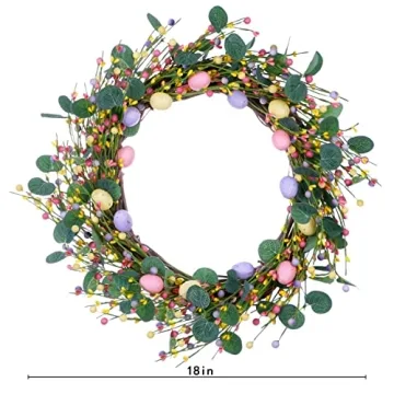 VioletEverGarden Artificial Easter Wreath,18” Easter Egg Wreath Colorful Berry Wreath for Easter Decor,Suitable for Front Door Indoor Wall Window Decor and Easter Celebration