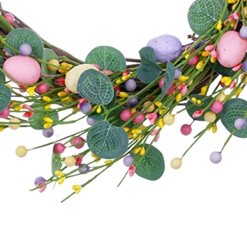 VioletEverGarden Artificial Easter Wreath,18” Easter Egg Wreath Colorful Berry Wreath for Easter Decor,Suitable for Front Door Indoor Wall Window Decor and Easter Celebration