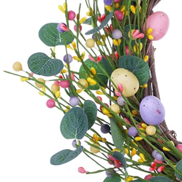 VioletEverGarden Artificial Easter Wreath,18” Easter Egg Wreath Colorful Berry Wreath for Easter Decor,Suitable for Front Door Indoor Wall Window Decor and Easter Celebration