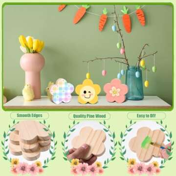 AWIZOM 12 Pcs Spring Flower Wooden Cutouts Unfinished Flower Shaped Table Signs Wooden Flowers Blocks to Paint Blank Wooden Table Centerpieces for DIY Crafts Spring Home Shelf Tiered Tray Decor,3.82"