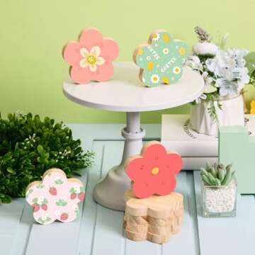 AWIZOM 12 Pcs Spring Flower Wooden Cutouts Unfinished Flower Shaped Table Signs Wooden Flowers Blocks to Paint Blank Wooden Table Centerpieces for DIY Crafts Spring Home Shelf Tiered Tray Decor,3.82"