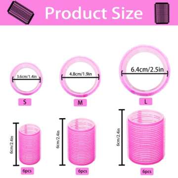 TINGIC Hair Roller Set - Jumbo Self-Grip Rollers With Clips for Long, Medium, and Short Hair (18 pcs)
