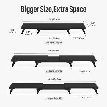 loukin Dual Monitor Stand Riser for Desk, 43.6"*8.2"*3.2" Large Computer Stand for 2 Monitors, Laptop, Printer, Length and Angle Adjustable Computer Shelf, Home Office,Max 43.6" Length(Black)