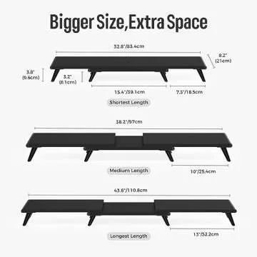 loukin Dual Monitor Stand Riser for Desk, 43.6"*8.2"*3.2" Large Computer Stand for 2 Monitors, Laptop, Printer, Length and Angle Adjustable Computer Shelf, Home Office,Max 43.6" Length(Black)