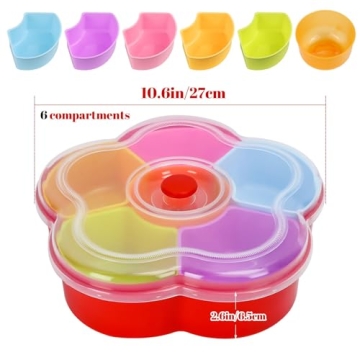 Hslife Divided Snack Serving Tray with Lid, Reusable Veggie Tray Snackle Box Container, Colored Flower Shaped Fruit Trays Large, Candy and Nut Snack Tray Appetizer Platter for Party, Travel