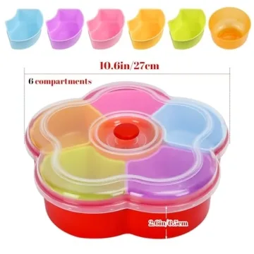 Hslife Divided Snack Serving Tray with Lid, Reusable Veggie Tray Snackle Box Container, Colored Flower Shaped Fruit Trays Large, Candy and Nut Snack Tray Appetizer Platter for Party, Travel