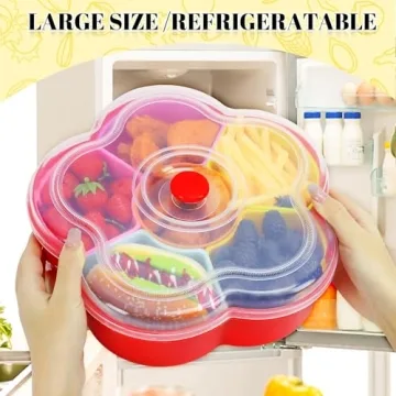 Hslife Divided Snack Serving Tray with Lid, Reusable Veggie Tray Snackle Box Container, Colored Flower Shaped Fruit Trays Large, Candy and Nut Snack Tray Appetizer Platter for Party, Travel