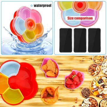 Hslife Divided Snack Serving Tray with Lid, Reusable Veggie Tray Snackle Box Container, Colored Flower Shaped Fruit Trays Large, Candy and Nut Snack Tray Appetizer Platter for Party, Travel