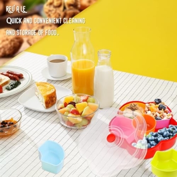 Hslife Divided Snack Serving Tray with Lid, Reusable Veggie Tray Snackle Box Container, Colored Flower Shaped Fruit Trays Large, Candy and Nut Snack Tray Appetizer Platter for Party, Travel