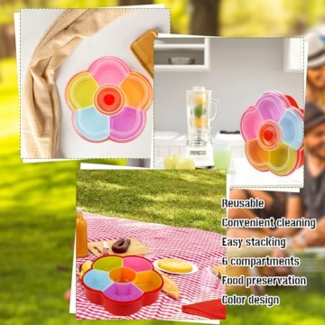 Hslife Divided Snack Serving Tray with Lid, Reusable Veggie Tray Snackle Box Container, Colored Flower Shaped Fruit Trays Large, Candy and Nut Snack Tray Appetizer Platter for Party, Travel