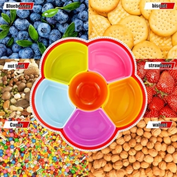 Hslife Divided Snack Serving Tray with Lid, Reusable Veggie Tray Snackle Box Container, Colored Flower Shaped Fruit Trays Large, Candy and Nut Snack Tray Appetizer Platter for Party, Travel