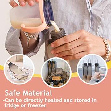 haakaa Breastmilk Storage Bags Silicone Breast Milk Storing Bags Breast Milk Freezer Bag, BPA Free, 9oz/260ml, 5 PK