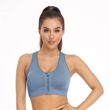 Women's Zip Front Sports Bra Wireless Post-Surgery Bra Padded Surgical Bra Racerback Yoga Bras Post Op Breast Augmentation Bra Front Close Sports Bras 3 Pack (Medium, 3 Pack(Black+Grey+Light Blue))