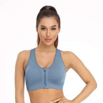 Women's Zip Front Sports Bra Wireless Post-Surgery Bra Padded Surgical Bra Racerback Yoga Bras Post Op Breast Augmentation Bra Front Close Sports Bras 3 Pack (Medium, 3 Pack(Black+Grey+Light Blue))