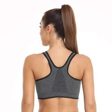 Women's Zip Front Sports Bra Wireless Post-Surgery Bra Padded Surgical Bra Racerback Yoga Bras Post Op Breast Augmentation Bra Front Close Sports Bras 3 Pack (Medium, 3 Pack(Black+Grey+Light Blue))