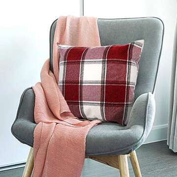 Buffalo Check Throw Pillow Covers 18x18- Cotton Line Red White Plaid Cushion Cover Holiday Decorative Throw Pillows for Couch, Bed, Sofa, Pack of 2 ( 18 x 18 Inch)