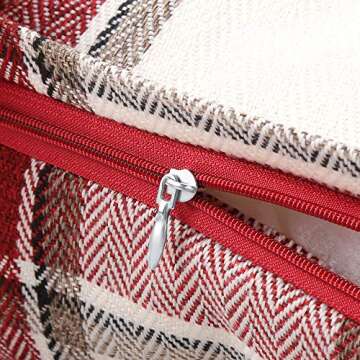 Buffalo Check Throw Pillow Covers 18x18- Cotton Line Red White Plaid Cushion Cover Holiday Decorative Throw Pillows for Couch, Bed, Sofa, Pack of 2 ( 18 x 18 Inch)