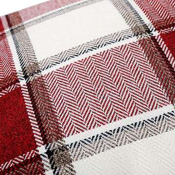 Buffalo Check Throw Pillow Covers 18x18- Cotton Line Red White Plaid Cushion Cover Holiday Decorative Throw Pillows for Couch, Bed, Sofa, Pack of 2 ( 18 x 18 Inch)