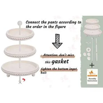 SwallowLiving Farmhouse 3 Tier Tray, White Three Tiered Tray Wood Stand with Shabby Chic Beaded for Home & Kitchen or Coffee Bar Decorations, 12.4 x 12.4 x 16.5 inchs