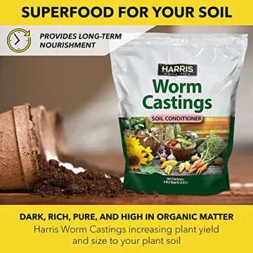 Harris Worm Castings Organic Fertilizer - Soil Superfood for Houseplants, Flowers, and Vegetables, 4...