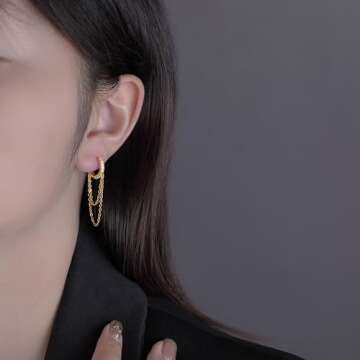 Reffeer Sterling Silver CZ Chain Hoop Earrings for Women