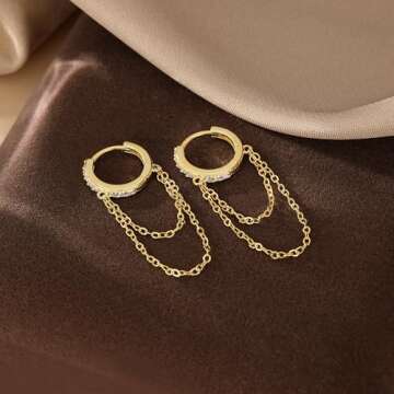 Reffeer Sterling Silver CZ Chain Hoop Earrings for Women