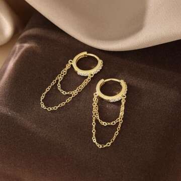 Reffeer Sterling Silver CZ Chain Hoop Earrings for Women