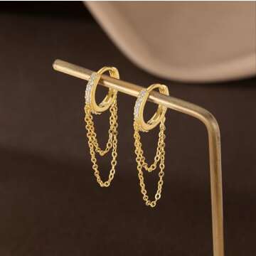 Reffeer Sterling Silver CZ Chain Hoop Earrings for Women