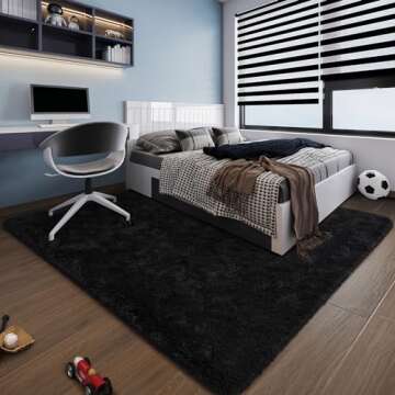 HOMORE Rugs for Living Room 5x8 Black Area Rug, Big Fluffy Shag Rugs for Bedroom, Super Soft Large Living Room Rug, Cute Kids Rug for Kids Bedroom, Modern Carpets for Indoor Room Decor