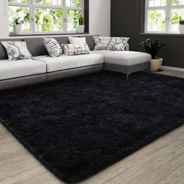 HOMORE Rugs for Living Room 5x8 Black Area Rug, Big Fluffy Shag Rugs for Bedroom, Super Soft Large Living Room Rug, Cute Kids Rug for Kids Bedroom, Modern Carpets for Indoor Room Decor