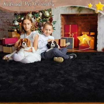 HOMORE Rugs for Living Room 5x8 Black Area Rug, Big Fluffy Shag Rugs for Bedroom, Super Soft Large Living Room Rug, Cute Kids Rug for Kids Bedroom, Modern Carpets for Indoor Room Decor