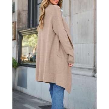 ZESICA Women's Casual Lapel Cardigan Long Sleeve Open Front Irregular Hem Soft Knitted Sweater Coat with Pockets,Oats,Small