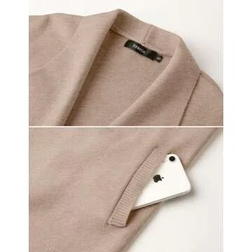 ZESICA Women's Casual Lapel Cardigan Long Sleeve Open Front Irregular Hem Soft Knitted Sweater Coat with Pockets,Oats,Small