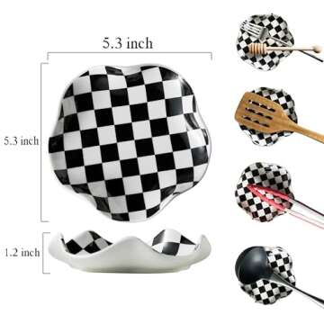 Miamolo Spoon Rest for Stove Top, 5.3in Checkered Spoon Holder Utensil Rest, Ceramic Spoon Rests for...