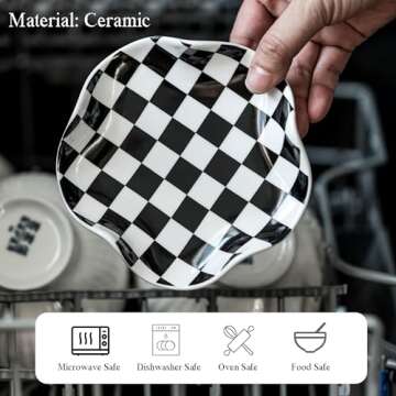 Miamolo Spoon Rest for Stove Top, 5.3in Checkered Spoon Holder Utensil Rest, Ceramic Spoon Rests for Coffee Bar, Kitchen Gadget Cooking Gift for Housewarming