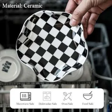 Miamolo Spoon Rest for Stove Top, 5.3in Checkered Spoon Holder Utensil Rest, Ceramic Spoon Rests for Coffee Bar, Kitchen Gadget Cooking Gift for Housewarming