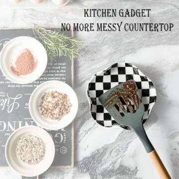 Miamolo Spoon Rest for Stove Top, 5.3in Checkered Spoon Holder Utensil Rest, Ceramic Spoon Rests for Coffee Bar, Kitchen Gadget Cooking Gift for Housewarming