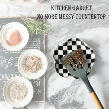 Miamolo Spoon Rest for Stove Top, 5.3in Checkered Spoon Holder Utensil Rest, Ceramic Spoon Rests for Coffee Bar, Kitchen Gadget Cooking Gift for Housewarming