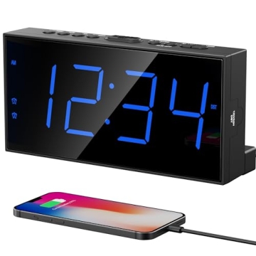 Digital Dual Alarm Clock for Bedroom, Large Display Bedside with Battery Backup, USB Phone Charger, ...