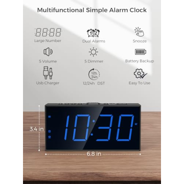 Digital Dual Alarm Clock with USB Charger & Bright Display