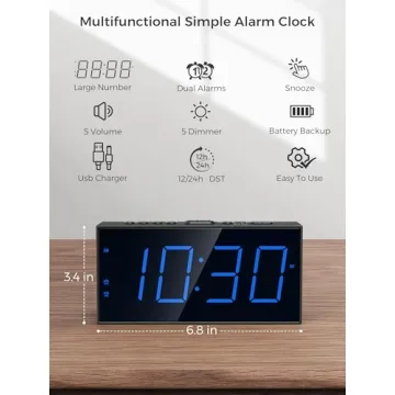 Digital Dual Alarm Clock with USB Charger & Bright Display
