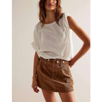 Freyhem Womens Corduroy High-Rise A-line Silhouette Mini Zip Placket Button Loop Closure Skirt with ...