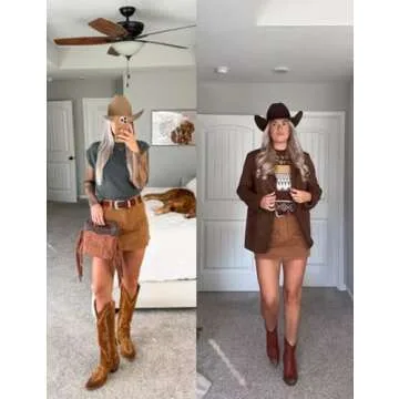 Freyhem Womens Corduroy High-Rise A-line Silhouette Mini Zip Placket Button Loop Closure Skirt with Pockets(Brown-Medium)