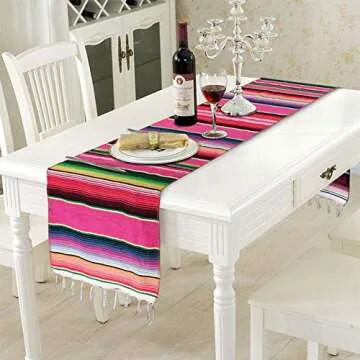 Vibrant Mexican Table Runner with Tassels for Festive Occasions